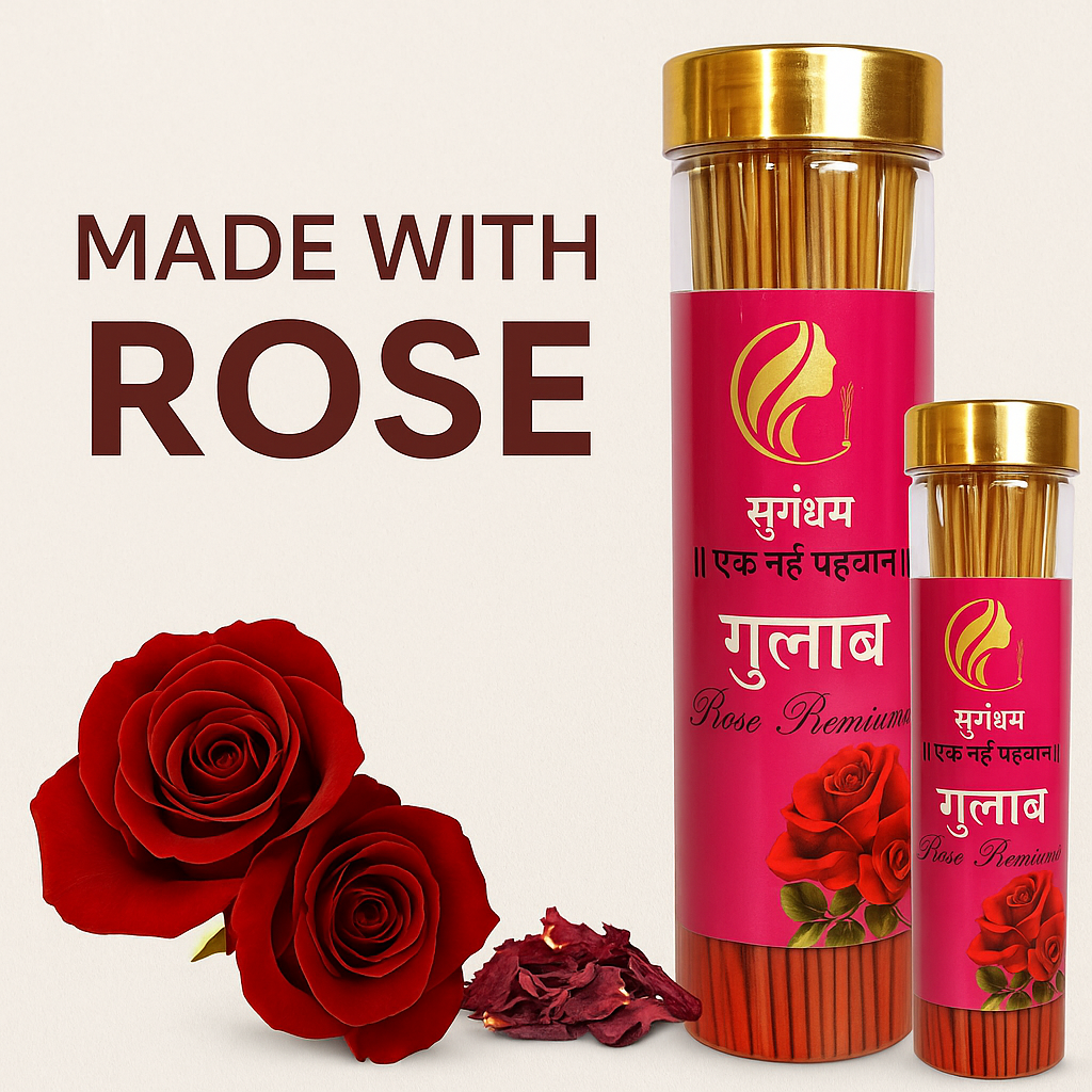 Gulab Agarbatti – 250g + 100g Extra | Rose Incense Sticks with Free Agarbatti Stand